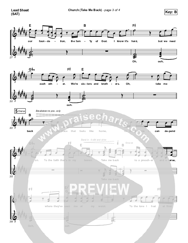 Church (Take Me Back) Lead Sheet (SAT) (Cochren & Co)