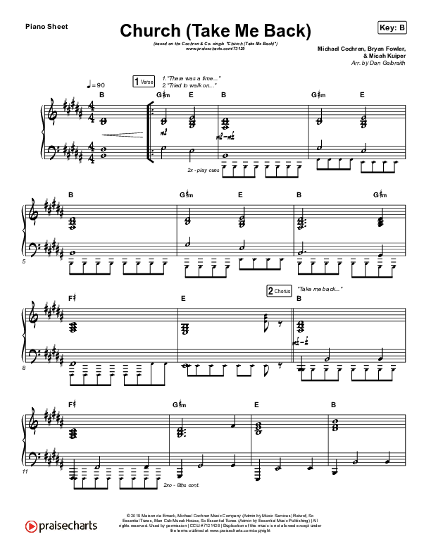 Church (Take Me Back) Piano Sheet (Cochren & Co)