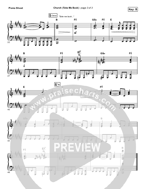 Church (Take Me Back) Piano Sheet (Cochren & Co)