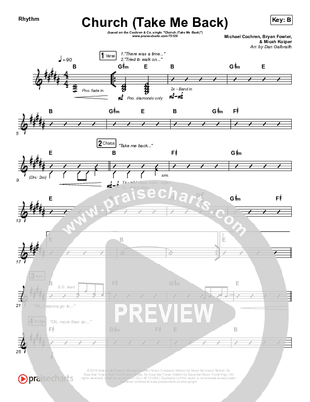 Church (Take Me Back) Rhythm Chart (Cochren & Co)