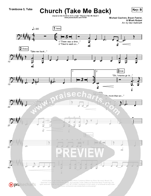 Church (Take Me Back) Trombone 3/Tuba (Cochren & Co)