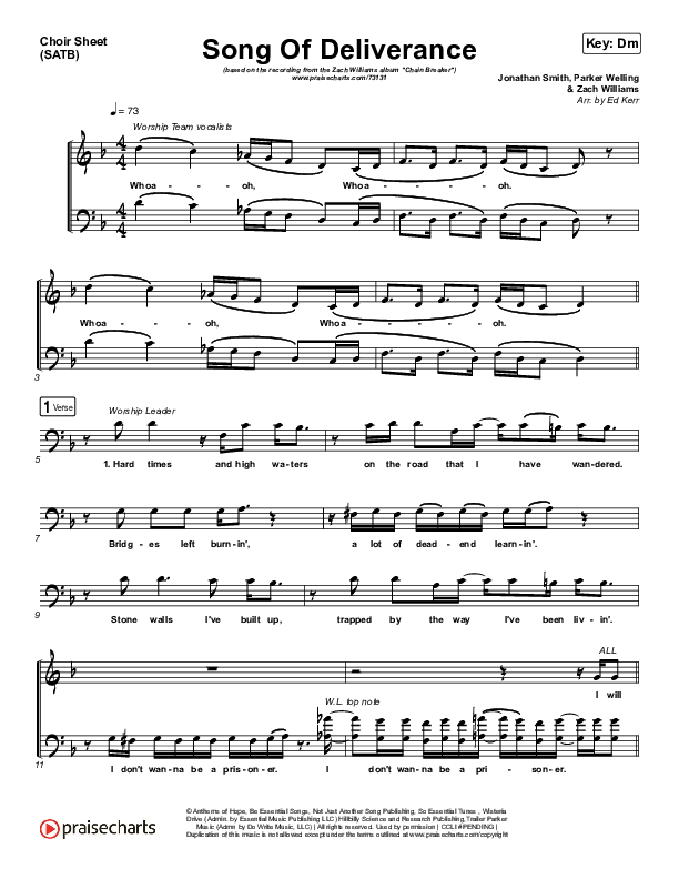Song Of Deliverance Choir Vocals (SATB) (Zach Williams)