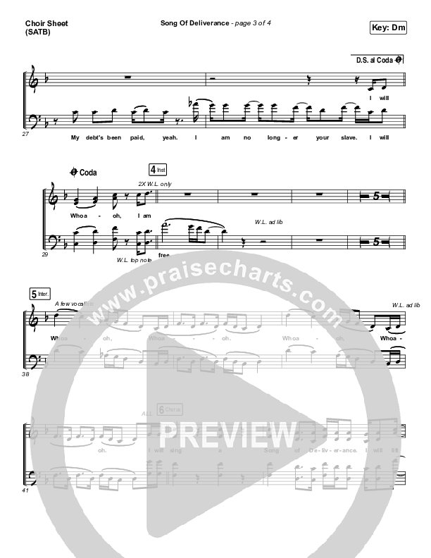 Song Of Deliverance Choir Sheet (SATB) (Zach Williams)