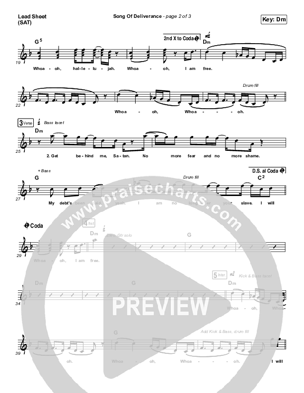 Song Of Deliverance Lead Sheet (SAT) (Zach Williams)