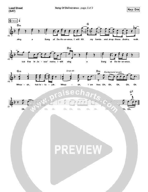 Song Of Deliverance Lead Sheet (SAT) (Zach Williams)