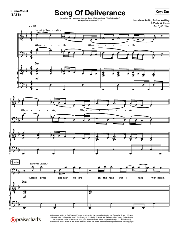 Song Of Deliverance Piano/Vocal (SATB) (Zach Williams)