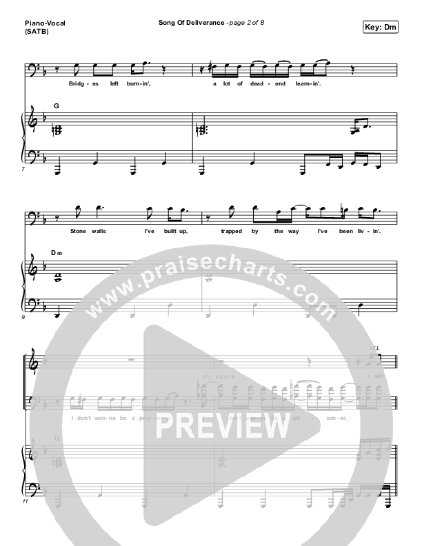 Song Of Deliverance Piano/Vocal (SATB) (Zach Williams)