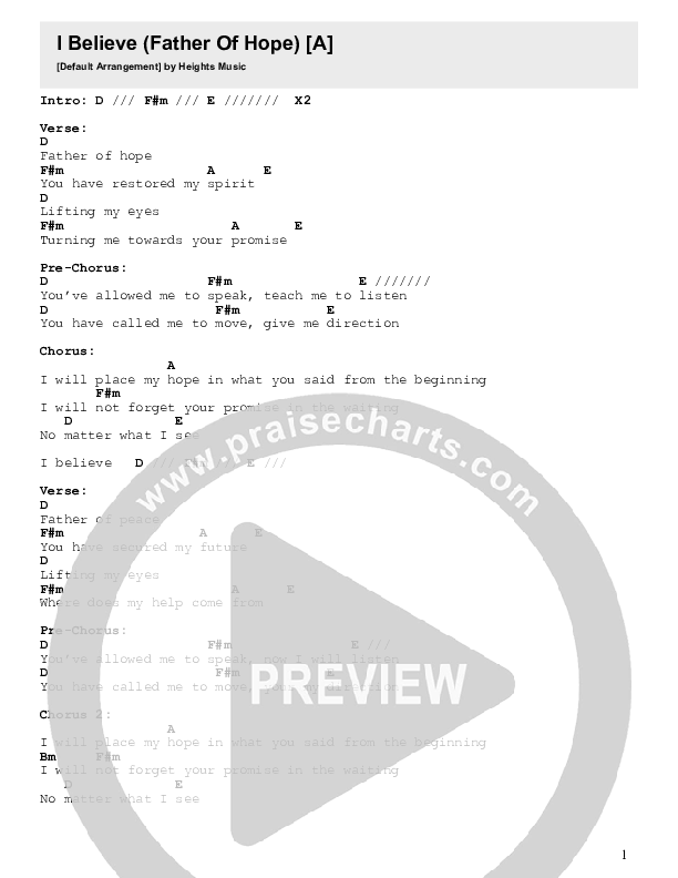 I Believe (Father Of Hope) Chords & Lyrics (Heights Music)