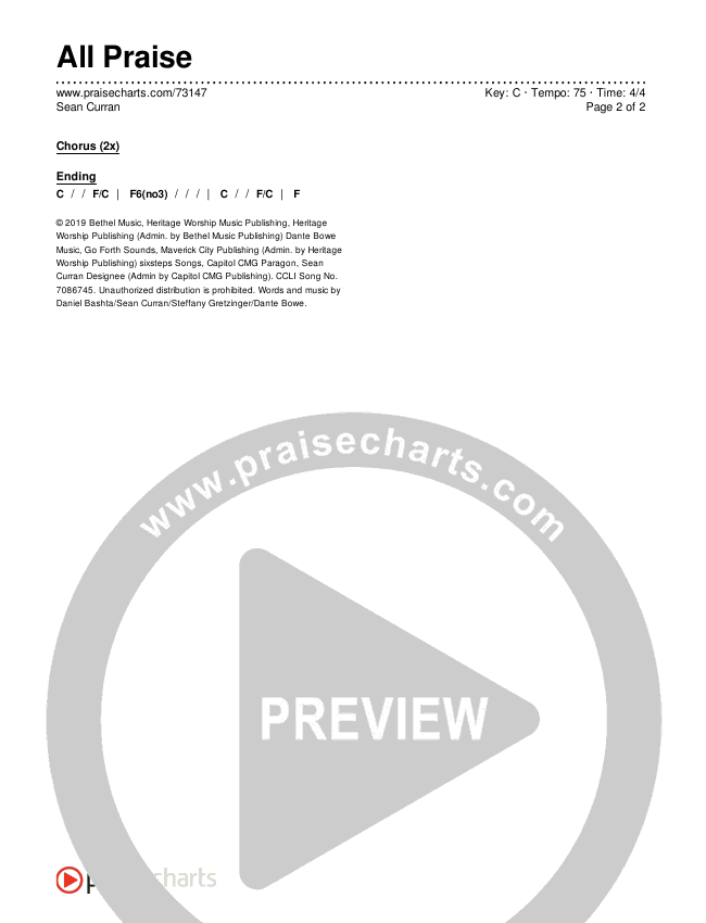 All Praise (Sing Praise) Chords & Lyrics (Sean Curran)