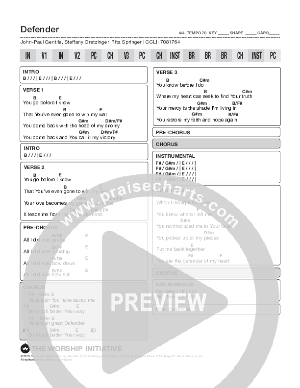 Defender Chord Chart (Shane & Shane/The Worship Initiative)