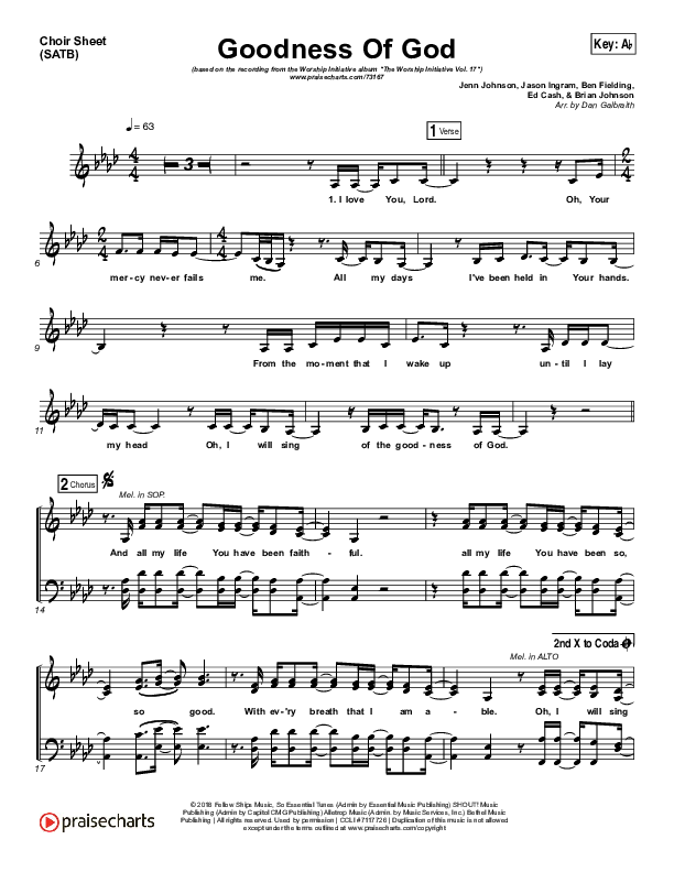 Goodness Of God Choir Vocals (SATB) (Shane & Shane/The Worship Initiative)