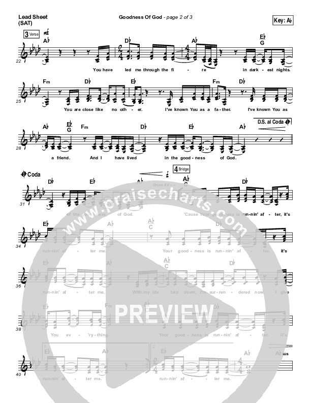 Goodness Of God Lead Sheet (SAT) (Shane & Shane/The Worship Initiative)