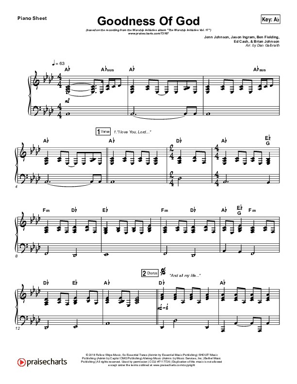 Goodness Of God Piano Sheet (Shane & Shane/The Worship Initiative)