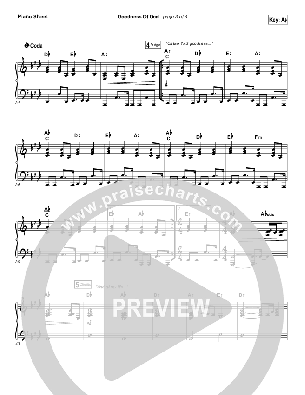 Goodness Of God Piano Sheet (Shane & Shane/The Worship Initiative)