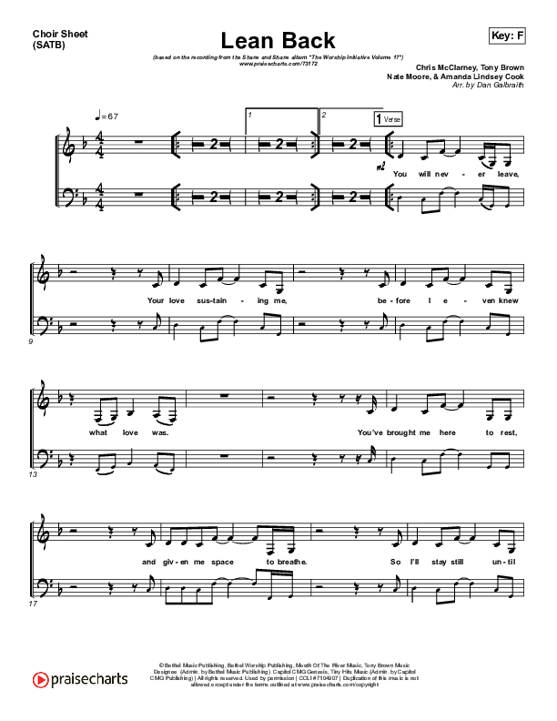 Lean Back Choir Sheet (SATB) (Shane & Shane/The Worship Initiative)