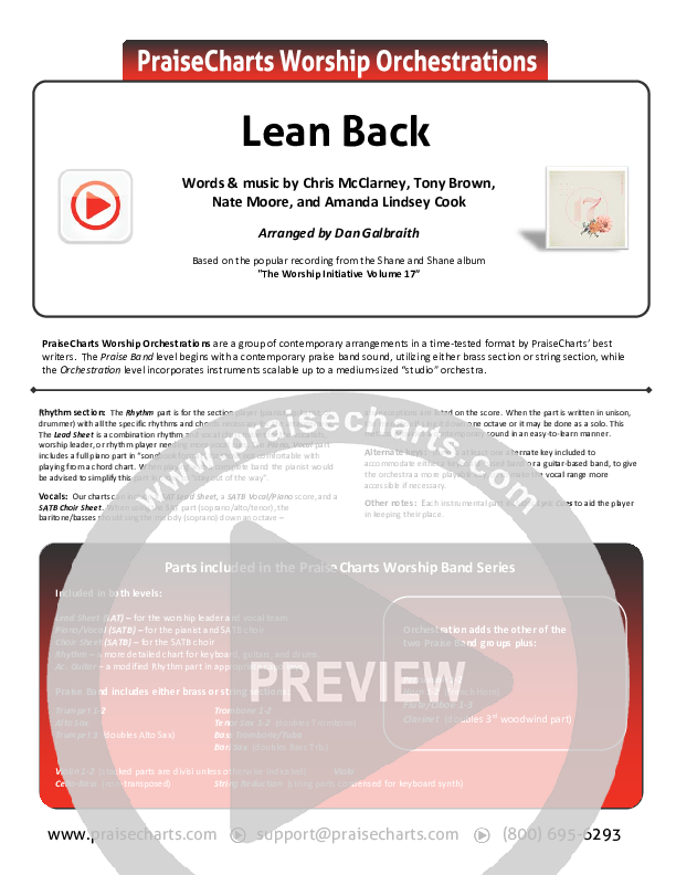 Lean Back Cover Sheet (Shane & Shane/The Worship Initiative)