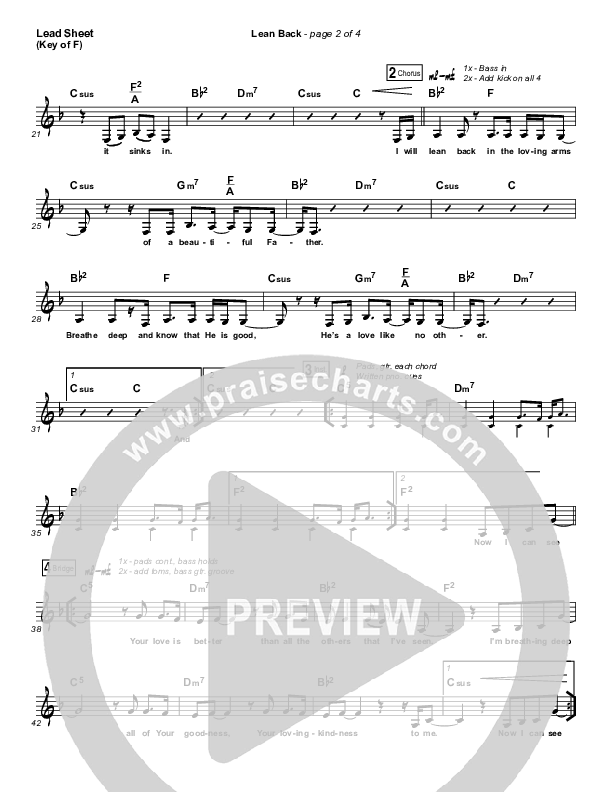 Lean Back Lead Sheet (Melody) (Shane & Shane/The Worship Initiative)