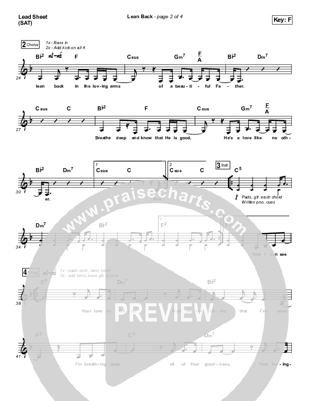 Lean Back Lead Sheet (SAT) (Shane & Shane/The Worship Initiative)