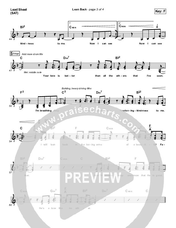 Lean Back Lead Sheet (SAT) (Shane & Shane/The Worship Initiative)