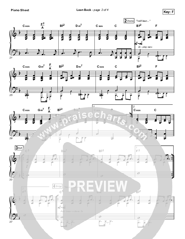 Lean Back Piano Sheet (Shane & Shane/The Worship Initiative)