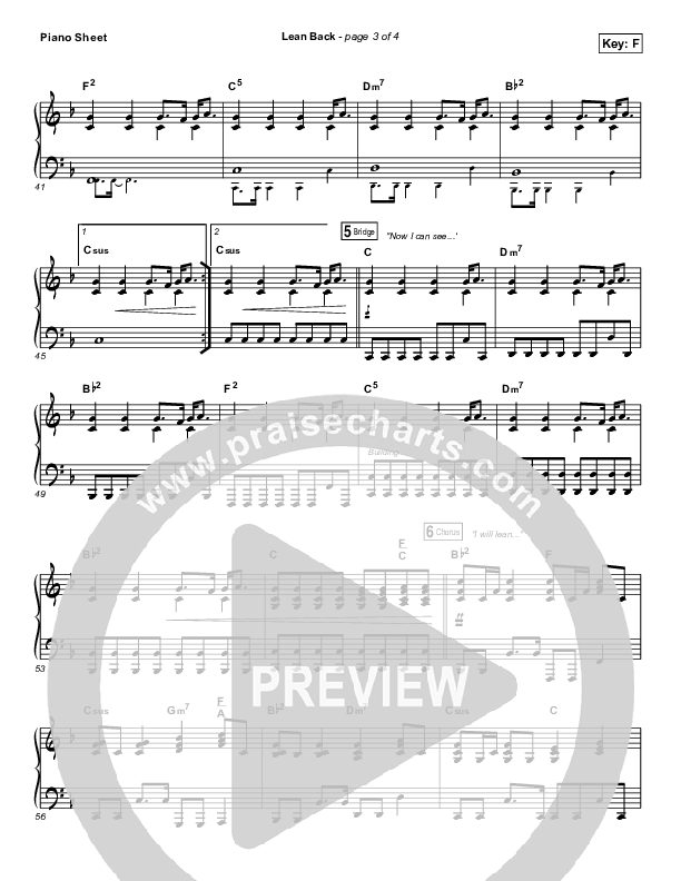 Lean Back Piano Sheet (Shane & Shane/The Worship Initiative)