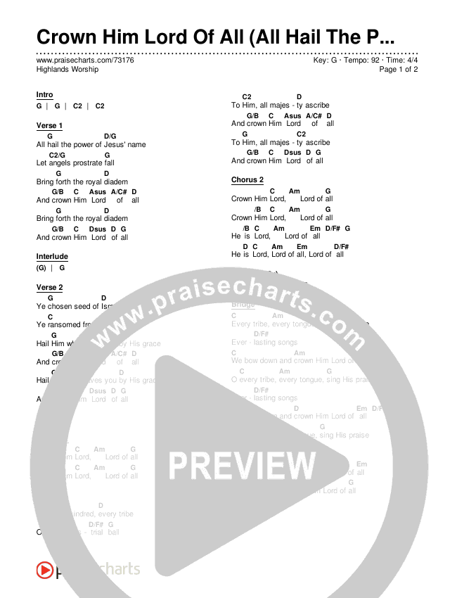 Crown Him Lord Of All (All Hail The Power) Chords & Lyrics (Highlands Worship)