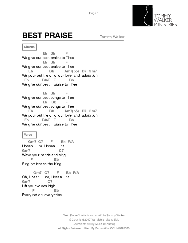 Best Praise Chords & Lyrics (Tommy Walker)