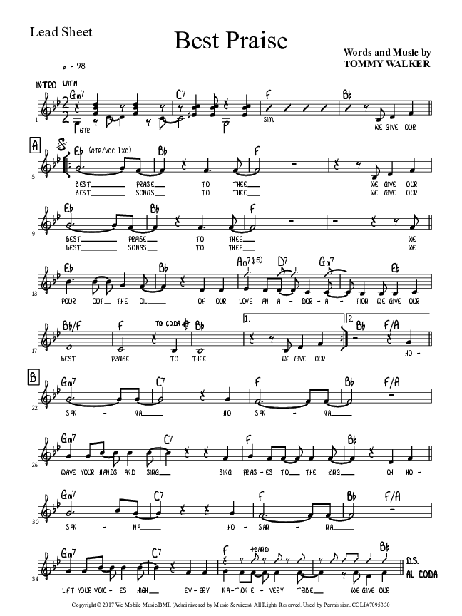 Best Praise Lead Sheet (SAT) (Tommy Walker)