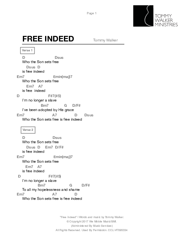 Free Indeed Chords & Lyrics (Tommy Walker)