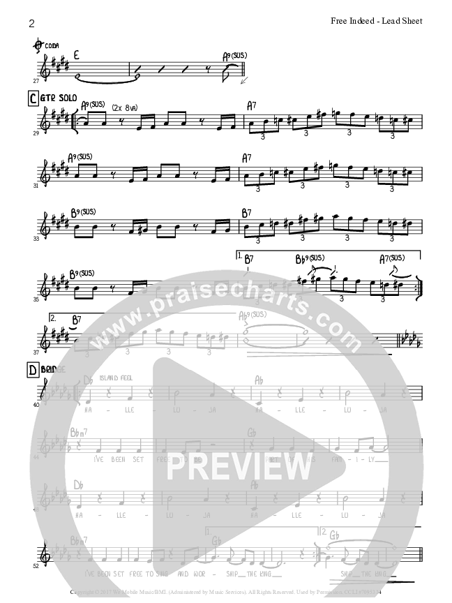Free Indeed Lead Sheet (Tommy Walker)
