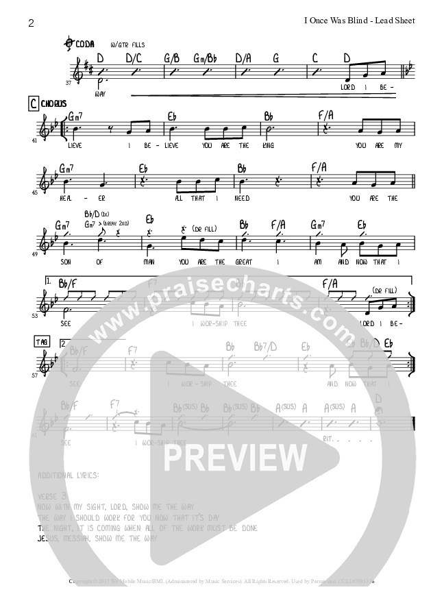 I Once Was Blind Lead Sheet (Tommy Walker)