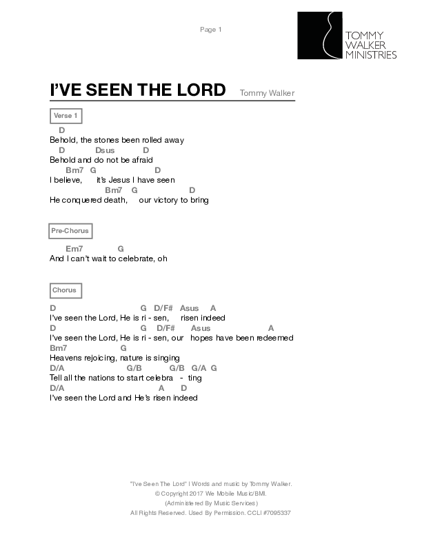 I've Seen The Lord Chord Chart (Tommy Walker)