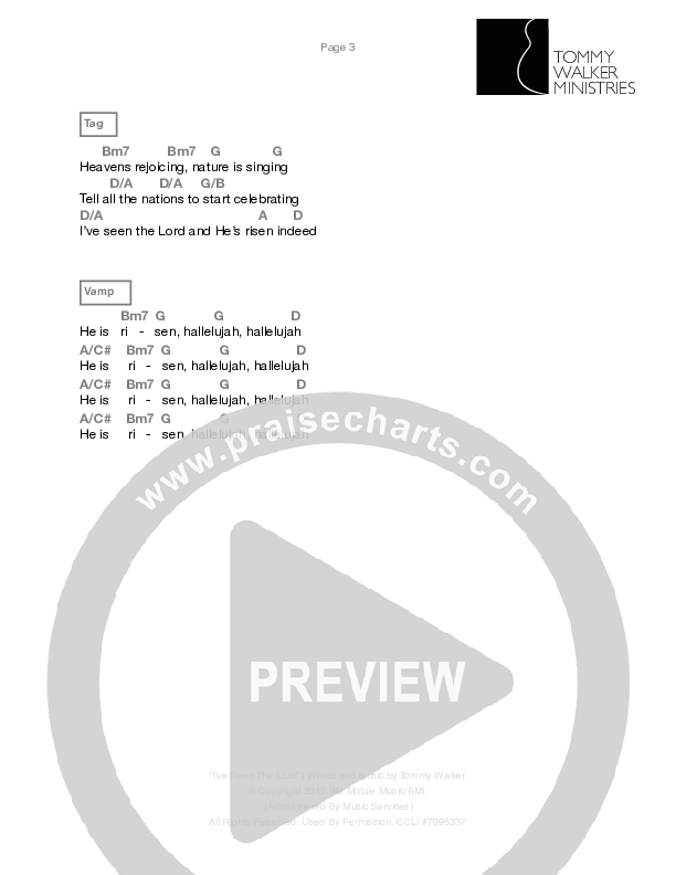 I've Seen The Lord Chord Chart (Tommy Walker)