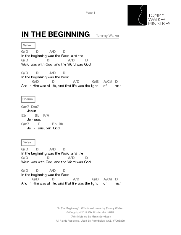 In The Beginning Chords & Lyrics (Tommy Walker)