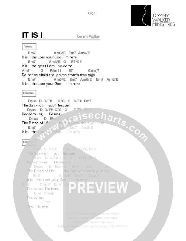 It Is I Chords & Lyrics (Tommy Walker)