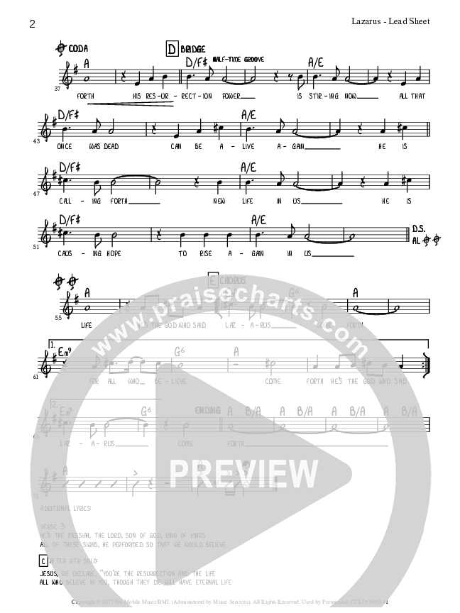 Lazarus Come Forth Lead Sheet (Tommy Walker)