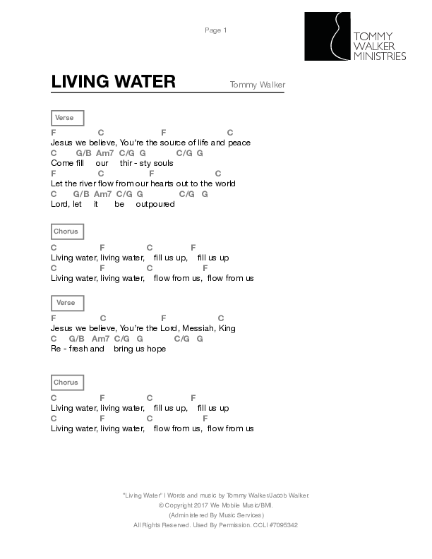 Living Water Chords & Lyrics (Tommy Walker)