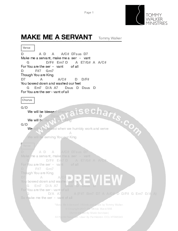 Make Me A Servant Chord Chart (Tommy Walker)