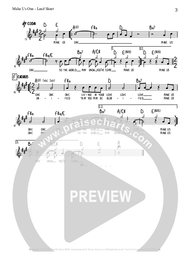 Make Us One Lead Sheet (Tommy Walker)