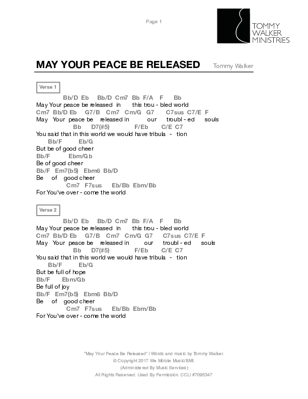May Your Peace Be Released Chords & Lyrics (Tommy Walker)
