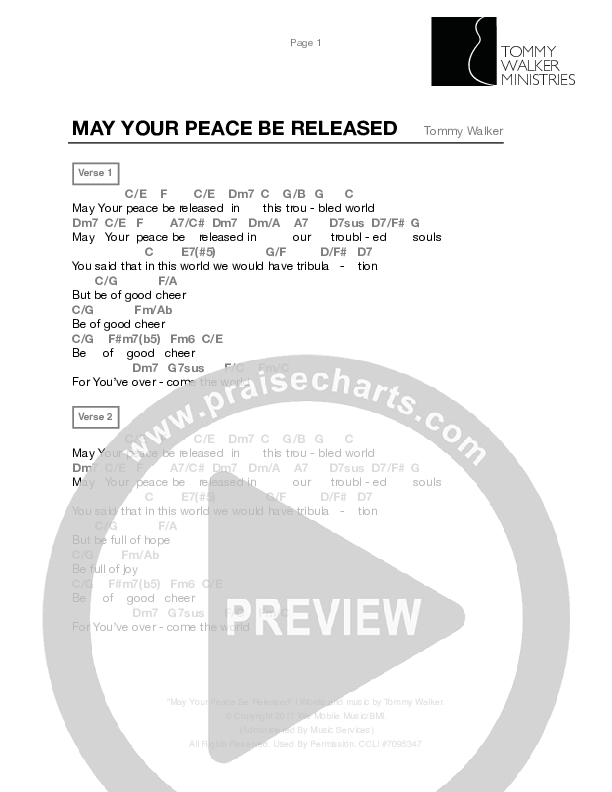 May Your Peace Be Released Chords & Lyrics (Tommy Walker)