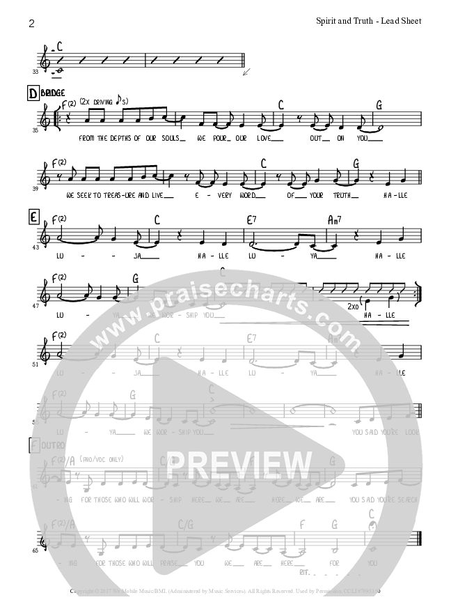 Spirit And Truth Lead Sheet (Tommy Walker)