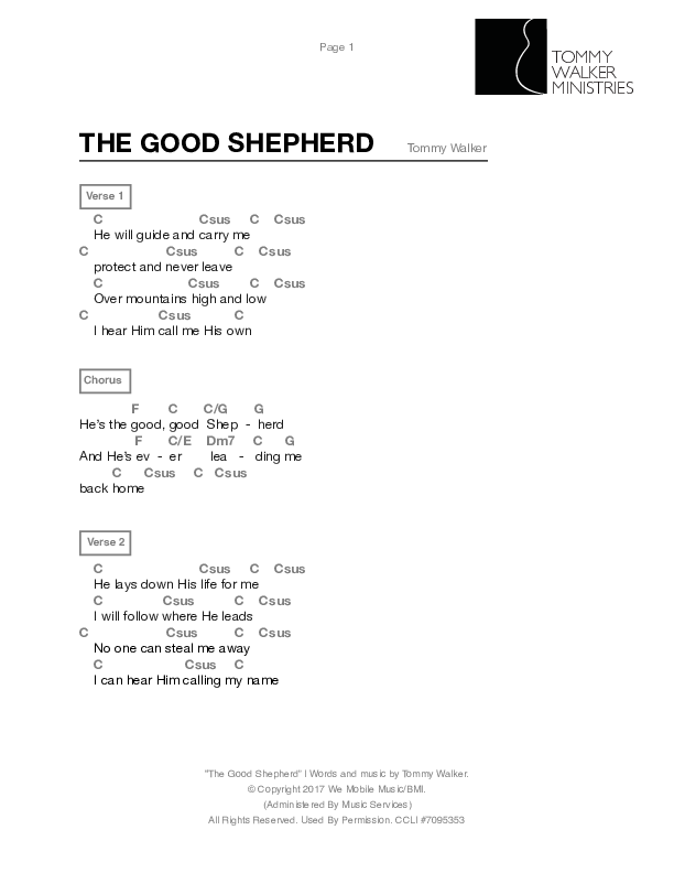 The Good Shepherd Chord Chart (Tommy Walker)
