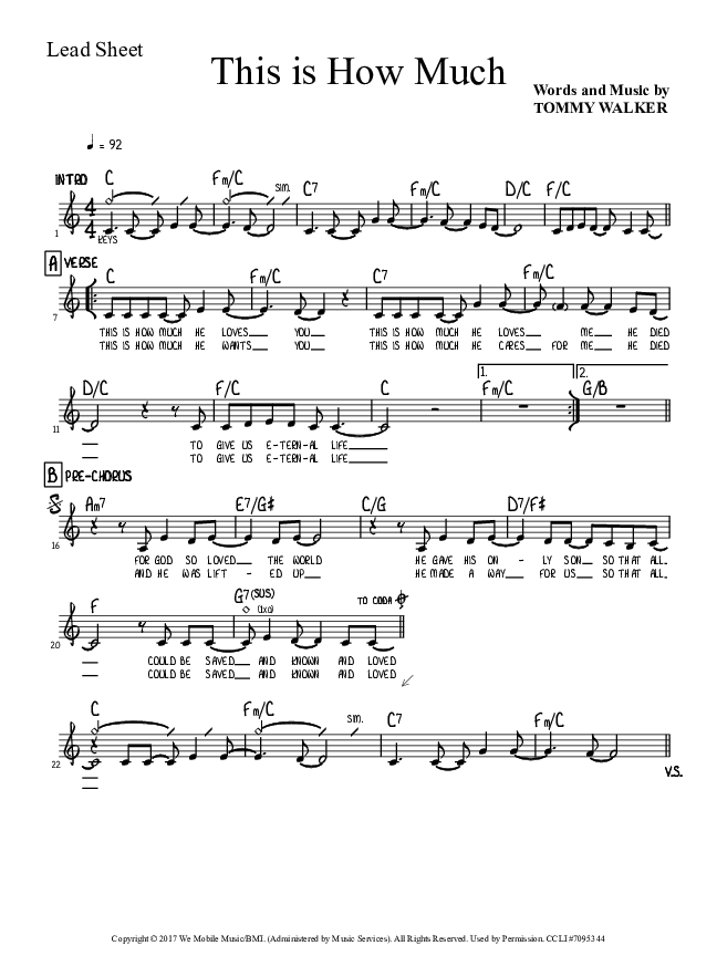 This Is How Much Lead Sheet (Tommy Walker)