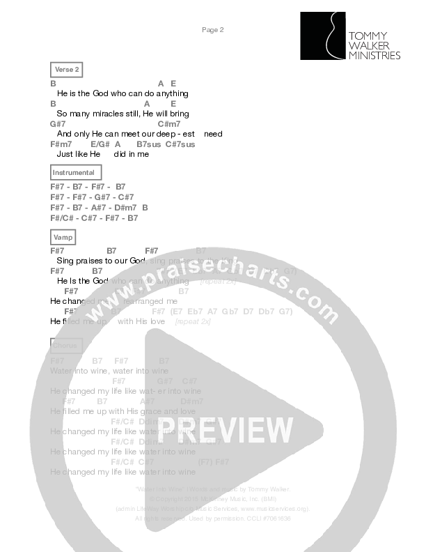 Water Into Wine Chords PDF (Tommy Walker) PraiseCharts