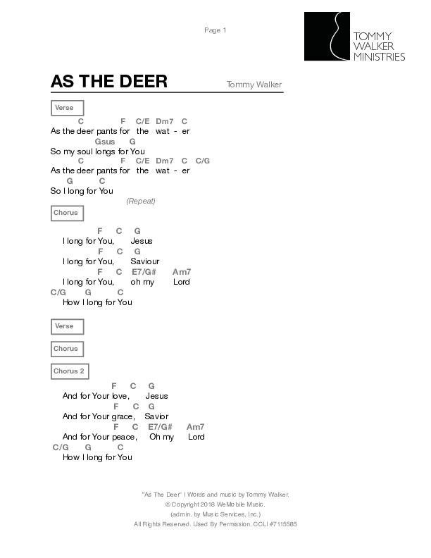 As The Deer Chords & Lyrics (Tommy Walker)