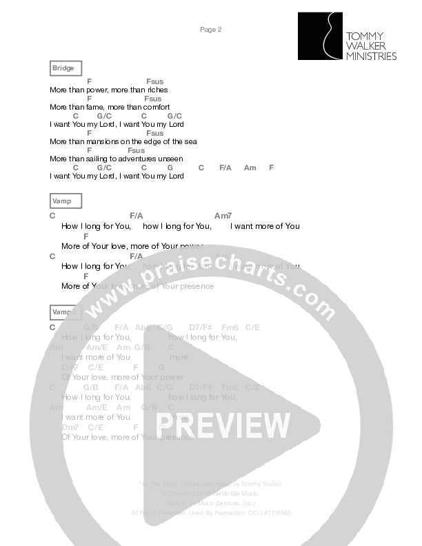 As The Deer Chords & Lyrics (Tommy Walker)