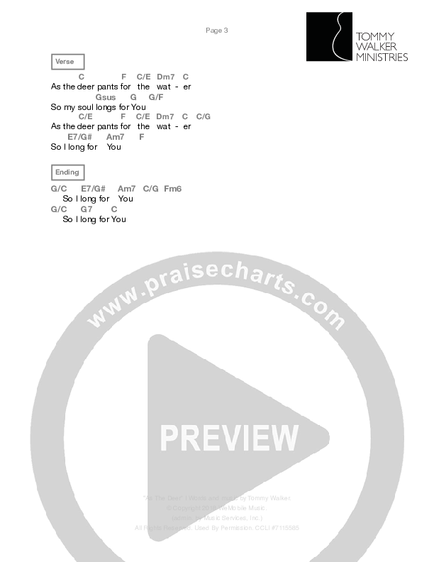 As The Deer Chords & Lyrics (Tommy Walker)
