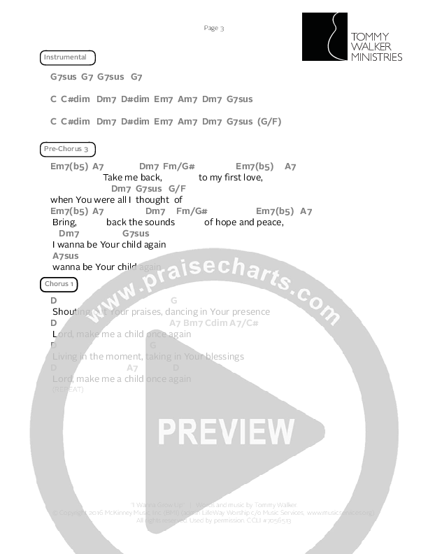 I Wanna Grow Up Chords & Lyrics (Tommy Walker)