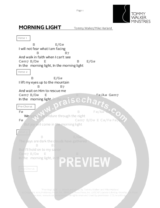 Morning Light Chords & Lyrics (Tommy Walker)